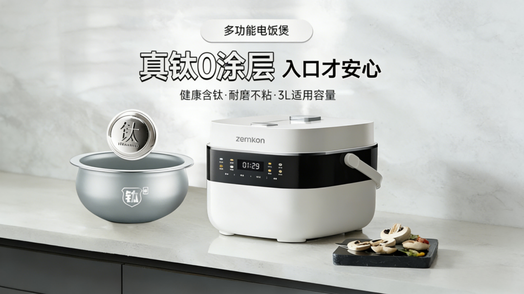 DFB-001迷你电饭煲,家用3到4人米汤分离,钛釜内胆智能电饭锅低糖煮饭0涂层插图3 DFB-001迷你电饭煲,家用3到4人米汤分离,钛釜内胆智能电饭锅低糖煮饭0涂层插图3