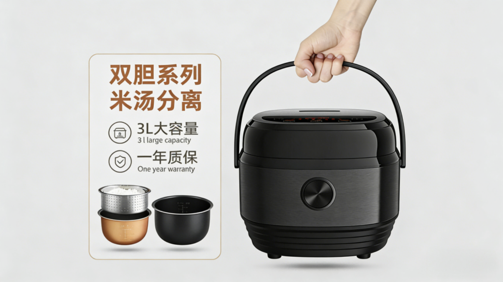 DFB-002多功能智能电饭煲,米汤分离不粘锅家用电饭锅,智能预约煮粥煲汤煮饭插图1 DFB-002多功能智能电饭煲,米汤分离不粘锅家用电饭锅,智能预约煮粥煲汤煮饭插图1