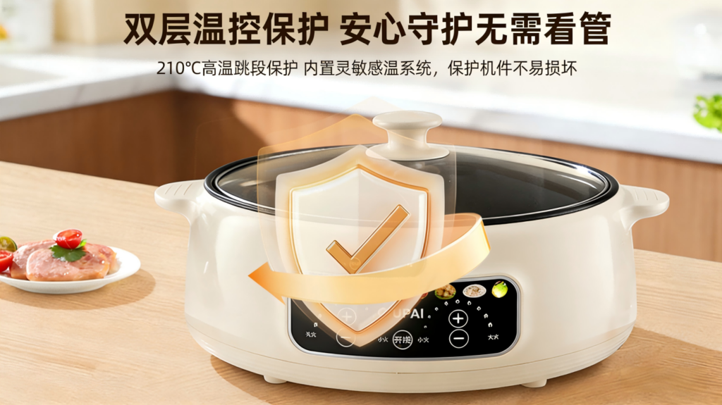 DHG-001 OUPAI多功能电煮锅，2000W大火力9档调节不粘电火锅，8L大容量鸳鸯锅插图2