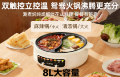 DHG-001 OUPAI多功能电煮锅，2000W大火力9档调节不粘电火锅，8L大容量鸳鸯锅缩略图