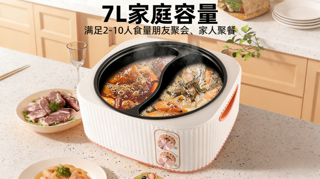 DHG-004宿舍不粘锅鸳鸯锅，双控加深大容量电火锅，蒸煮家用电煮锅多功能插图3