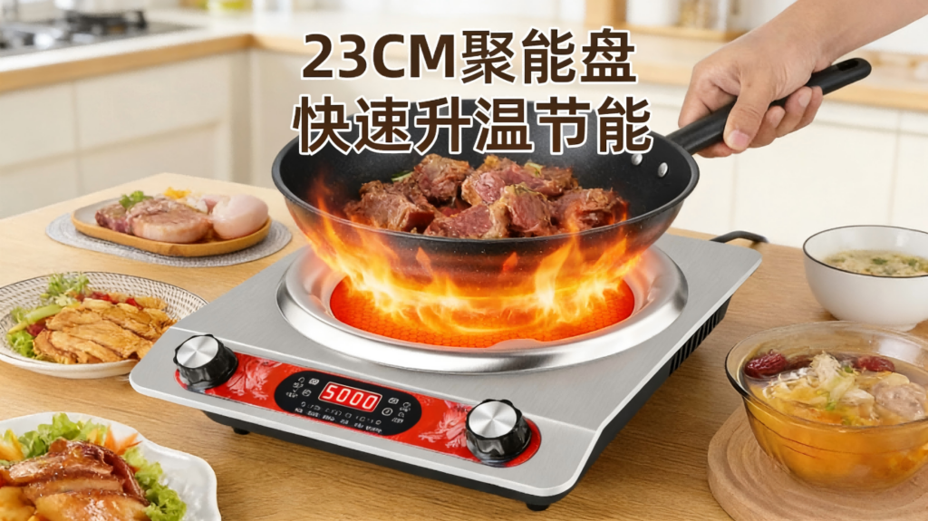 DTL-004钛晶电陶炉，凹面5000W大功率不挑锅，猛火火锅炒菜家用多功能电磁炉插图3