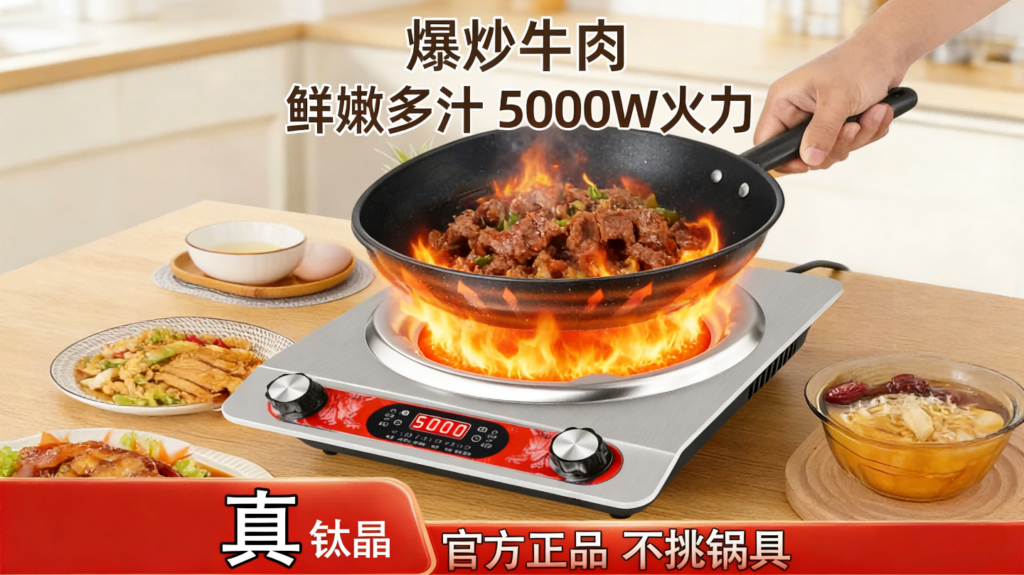 DTL-004钛晶电陶炉，凹面5000W大功率不挑锅，猛火火锅炒菜家用多功能电磁炉插图