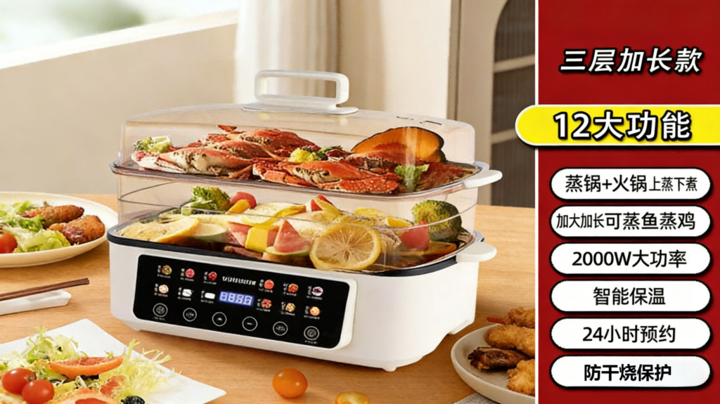 DZG-001全自动蒸锅火锅，预约定时大功率大容量，办公室宿舍家庭蒸煮家用炖煮插图1