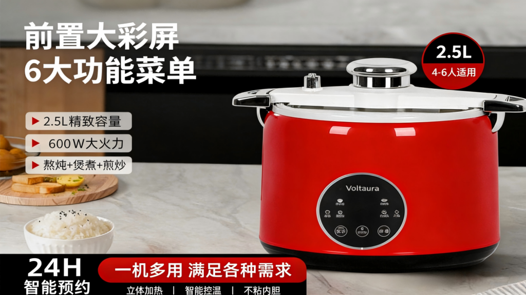 1050pa微压电饭煲,2.5L钛金陶瓷釉内胆烹饪,DFB-001家用小型多功能电煮锅插图 1050pa微压电饭煲,2.5L钛金陶瓷釉内胆烹饪,DFB-001家用小型多功能电煮锅插图