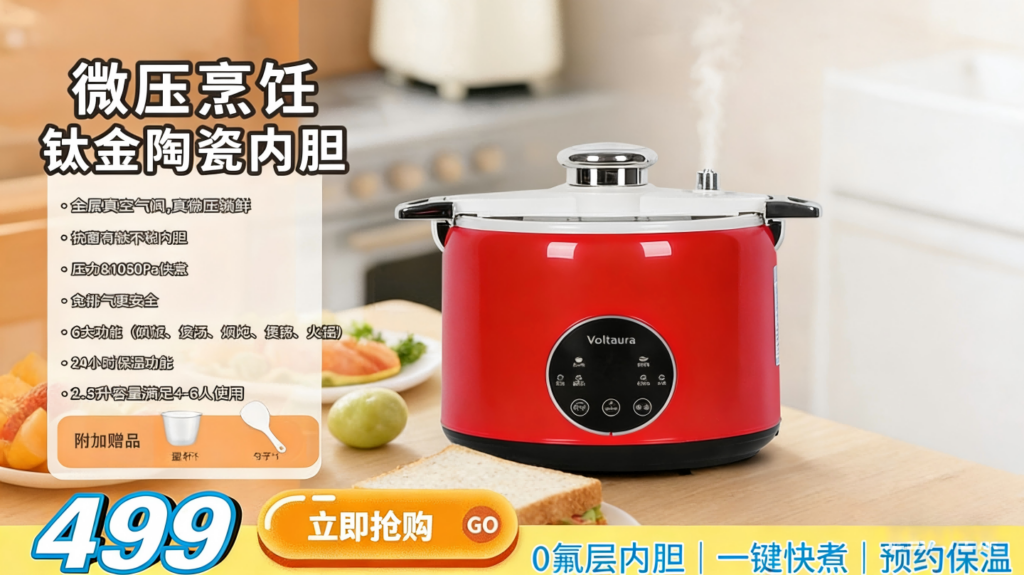 1050pa微压电饭煲,2.5L钛金陶瓷釉内胆烹饪,DFB-001家用小型多功能电煮锅插图2 1050pa微压电饭煲,2.5L钛金陶瓷釉内胆烹饪,DFB-001家用小型多功能电煮锅插图2