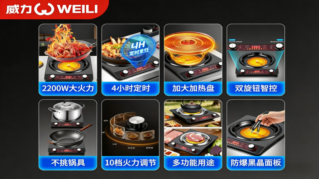 威力DTL-WL黑钛钢电陶炉测评，2200W不挑锅家用猛火灶，鑫赑优选推荐插图2