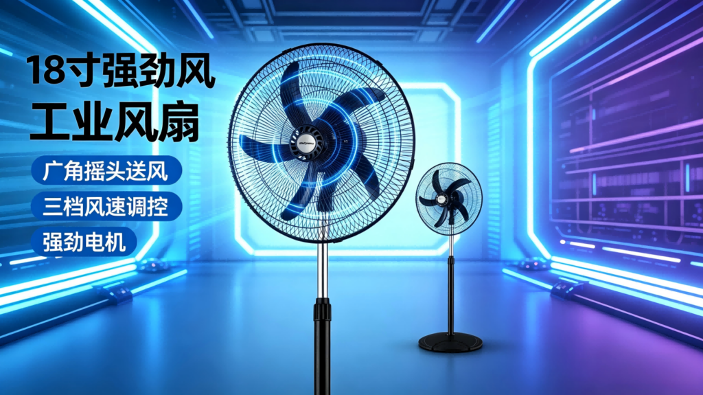 18寸家用落地扇，三档调速节能设计，宿舍办公室强力大风量DFS-001工业电风扇插图2
