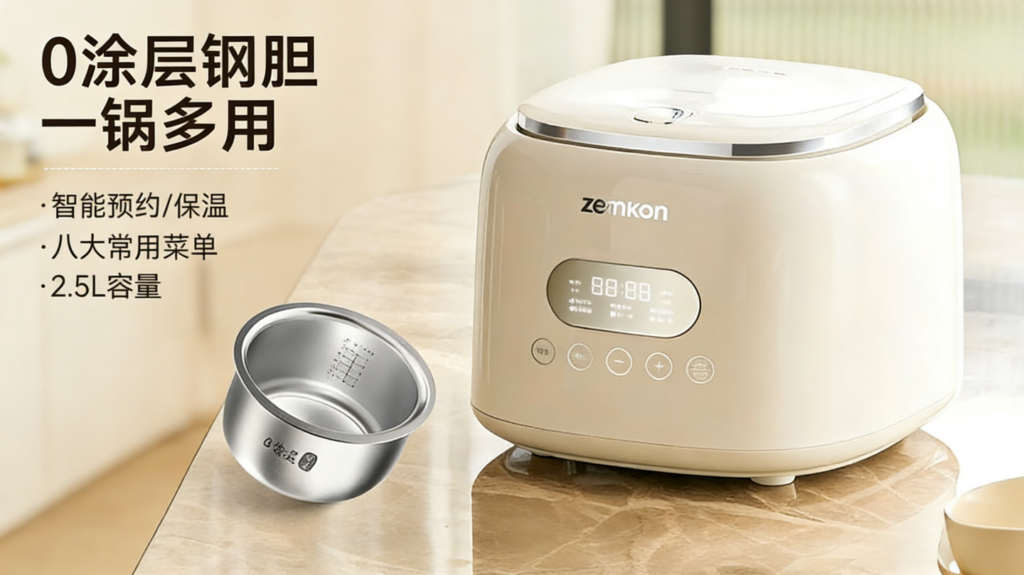 DFB-003多功能低糖电饭煲，不锈钢0涂层3-4人，迷你家用米汤分离2到3人电饭锅插图