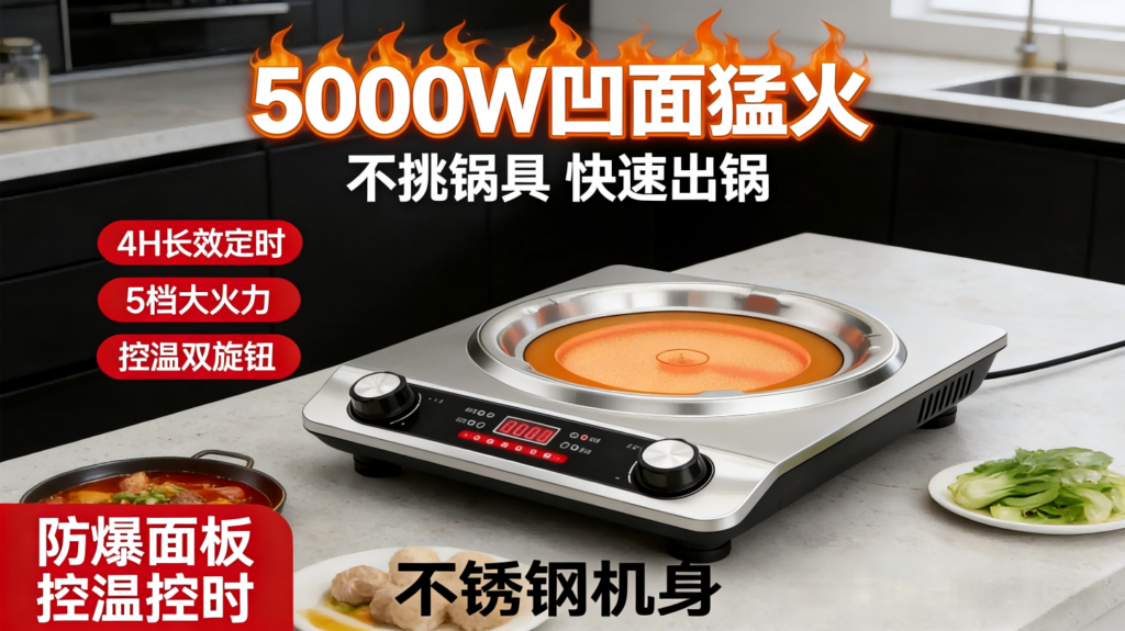 Voltaura钛晶电陶炉，凹面5000W大功率不挑锅，猛火火锅炒菜家用多功能电磁炉插图