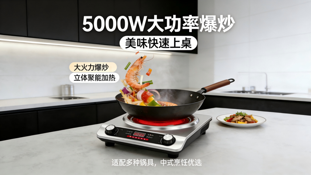 Voltaura钛晶电陶炉，凹面5000W大功率不挑锅，猛火火锅炒菜家用多功能电磁炉插图1