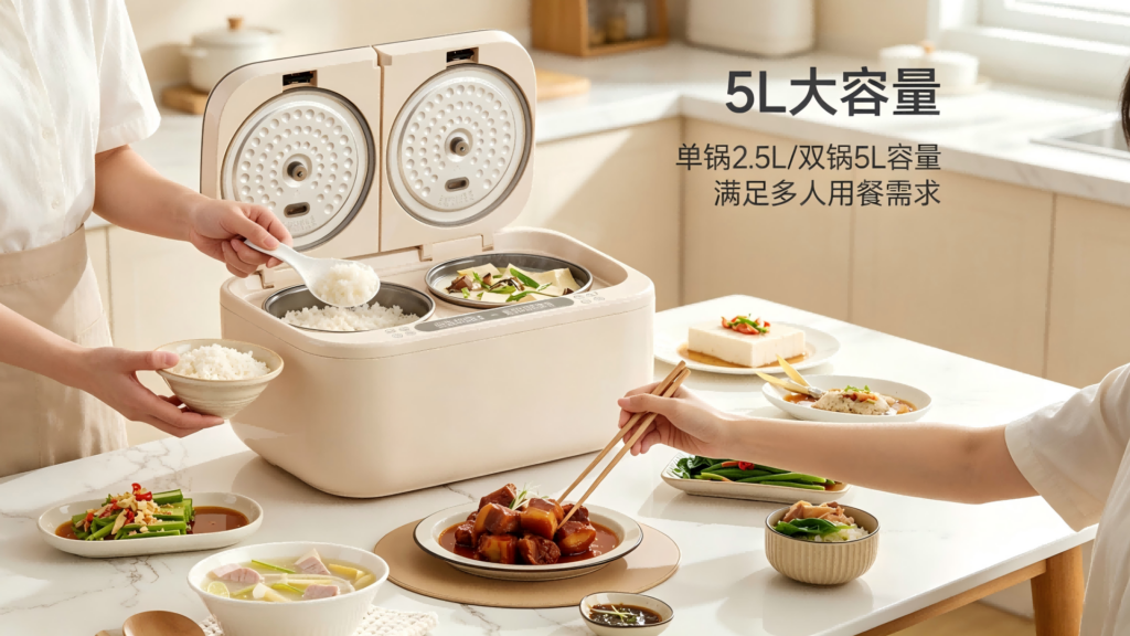 风火小家电深度测评 | 德国Zemkon双胆电饭煲DFB005:一机双煮,重新定义家庭烹饪效率插图2 风火小家电深度测评 | 德国Zemkon双胆电饭煲DFB005:一机双煮,重新定义家庭烹饪效率插图2