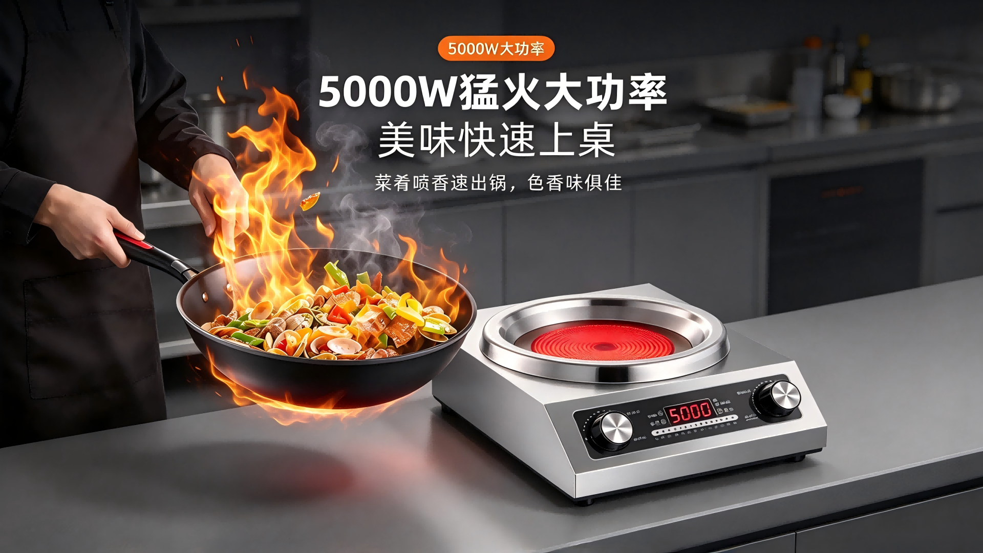 风火小家电实测：维吉熊5000W全钢平底凹面电陶炉，商用级猛火如何征服后厨与家庭？插图1