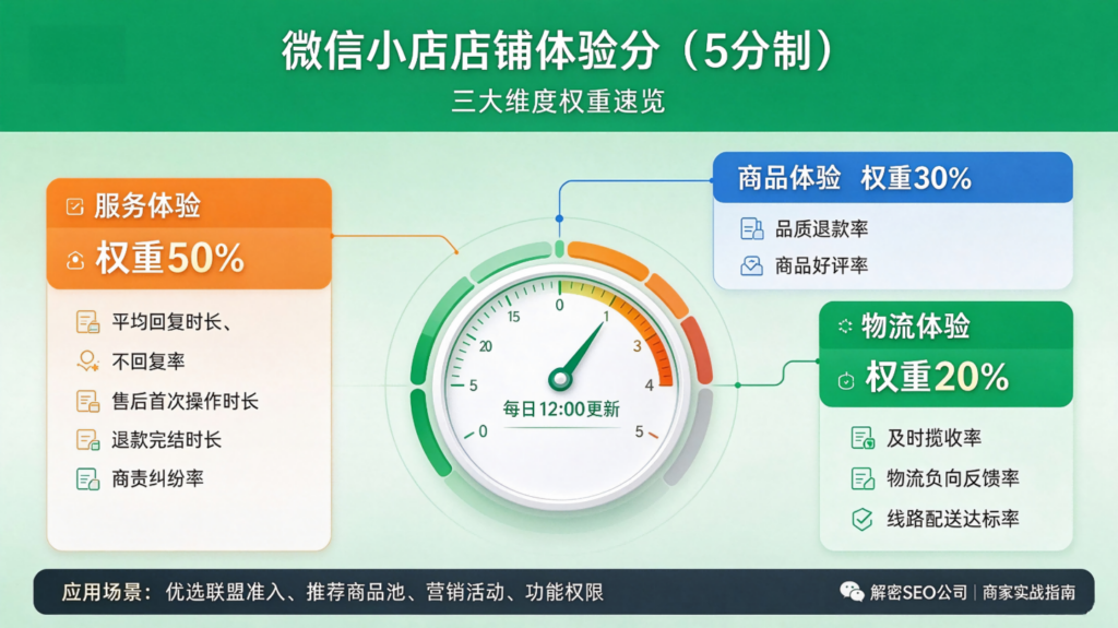 微信小店体验分怎么提升?三大维度考核规则全解读,商家提分实操指南插图 微信小店体验分怎么提升?三大维度考核规则全解读,商家提分实操指南插图